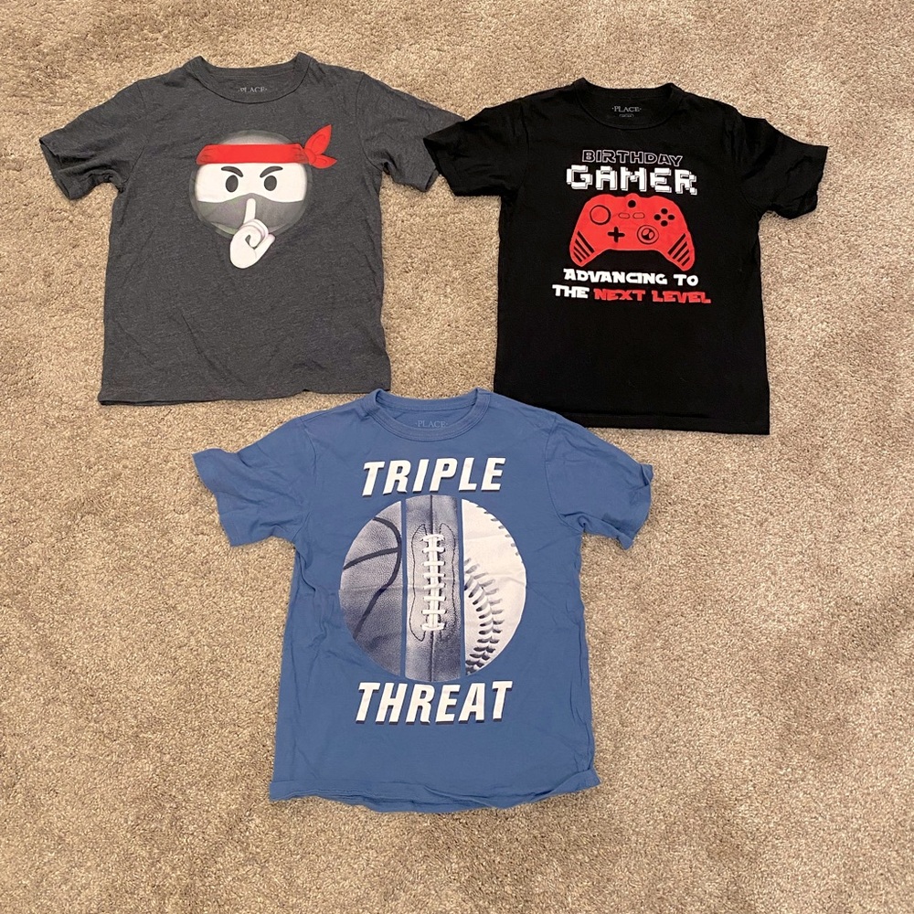 Set of 3 Kids Sz S/P 5/6 Children’s Place Triple Threat, Ninja & Gamer T-Shirts!